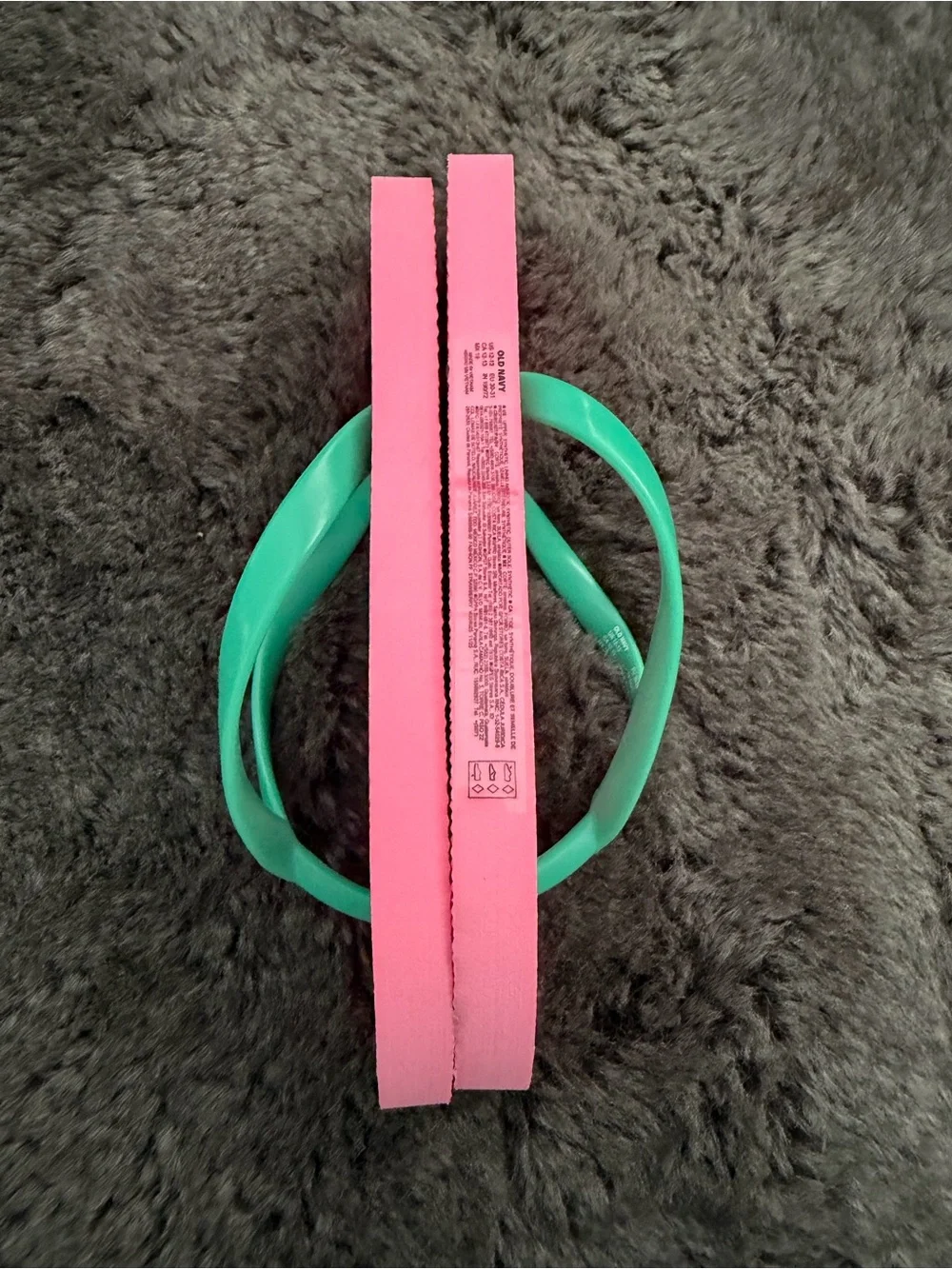 Old Navy Pink Strawberry Print Flip Flops with Green Straps